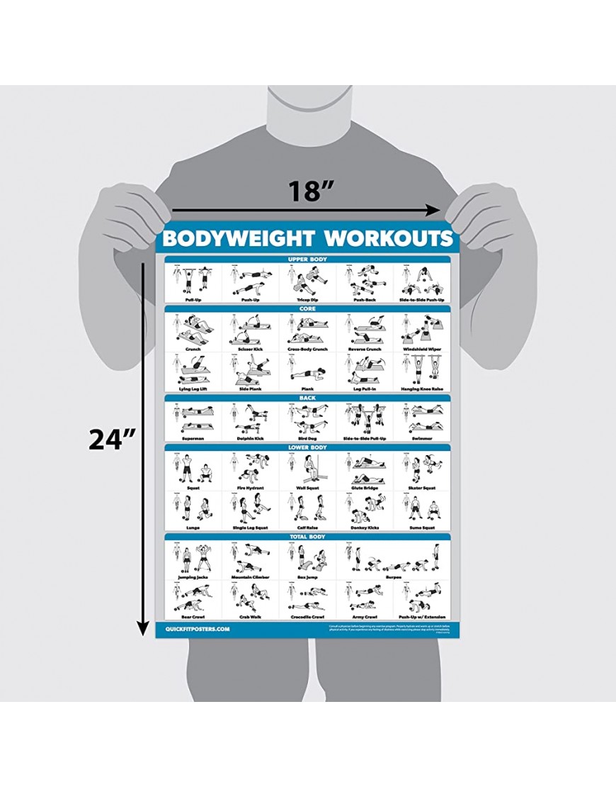 3er-Pack: Bodyweight Workout Poster Volume 1 & 2 + Stretching Exercises Poster Set – Set mit 3 Workout Charts laminiert 45,7 x 61 cm - BHDCO49V