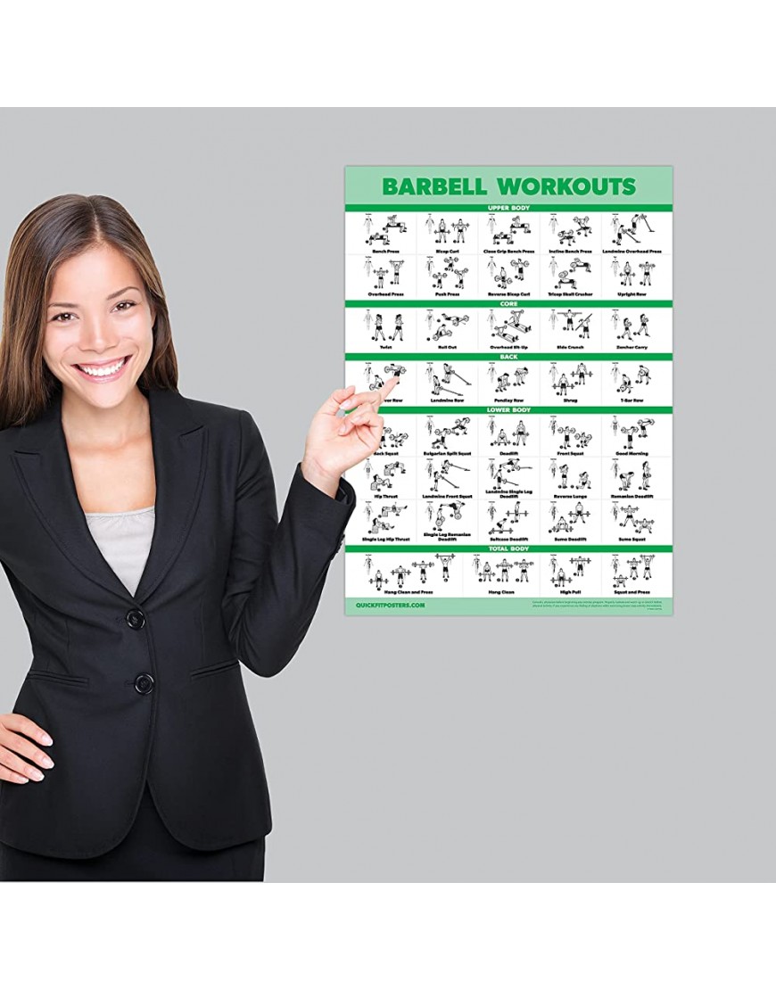 Hanteltraining + Körpergewichtsübungen + Langhantelroutine-Poster Set – Set mit 3 Workout-Diagrammen [leicht] laminiert 45,7 x 61 cm - BWUQTQK3