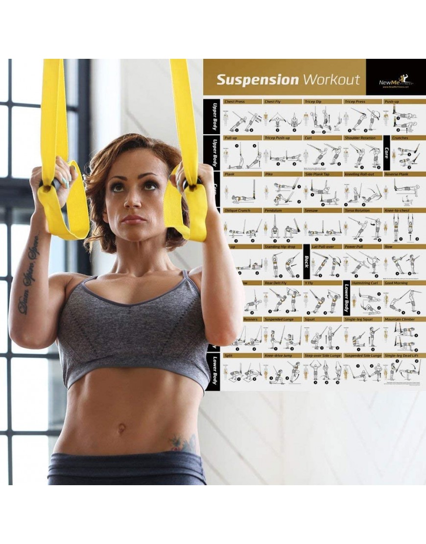 IGEMY Laminated Suspension Exercise Poster Strength Training Chart Build Muscle Tone & Tighten Home Gym Resistance Workout Routine Fitness Guide Bodyweight Resistance - BYIJG95E