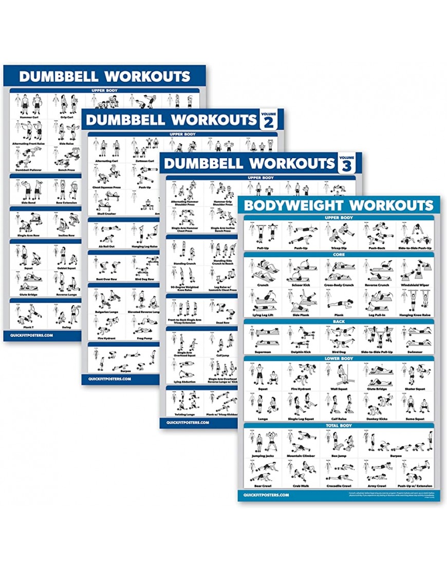 Palace Learning 4 Stück – Hantel-Workout-Poster Volumen 1 2 und 3 + Körpergewicht-Übungstabelle – Set mit 4 Postern laminiert 45,7 x 61 cm - BKTCO94M