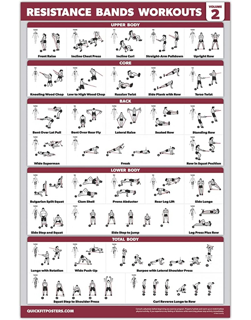 Palace Learning Widerstandsbänder Trainingsbänder Volumen 1 & 2 + Dehnübungen Poster-Set – Set mit 3 Workout-Diagrammen - BNWLXQQ5