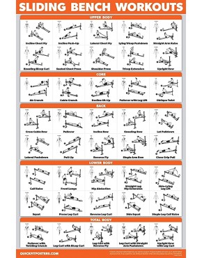 QuickFit Sliding Bench Workout-Poster – kompatibel mit Total Gym Weider Ultimate Body Works – Incline Bench Übungstabelle - BHKYY8DH