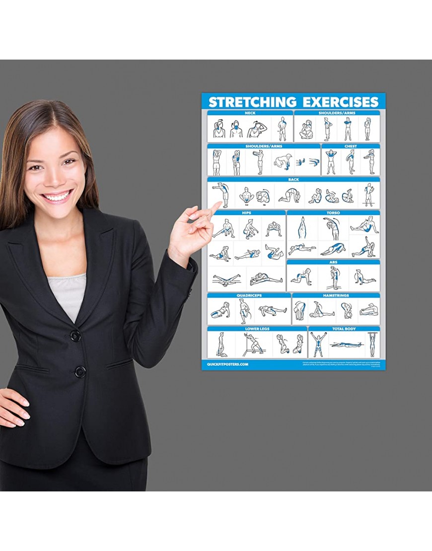 QuickFit Yoga-Posen und Dehnungs-Übungsposter-Set – laminiertes 2-teiliges Diagramm-Set – Yoga-Positionen & Stretching-Workouts - BXPKH39N