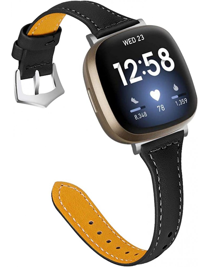 GIMart Lederarmband kompatibel mit Fitbit Versa 3 Sense Damen und Herren schlankes Echtleder-Sportarmband Ersatz-Uhrenarmband für Fitbit Versa 3 Fitness-Smartwatch klein und groß - BCDQAKWH
