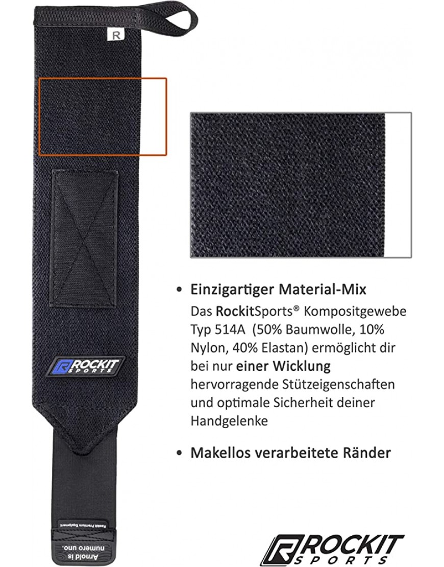 ROCKITZ Handgelenk Bandagen Fitness Handgelenkbandage für Kraftsport Crossfit & Krafttraining Bandage - BMBVZAV7