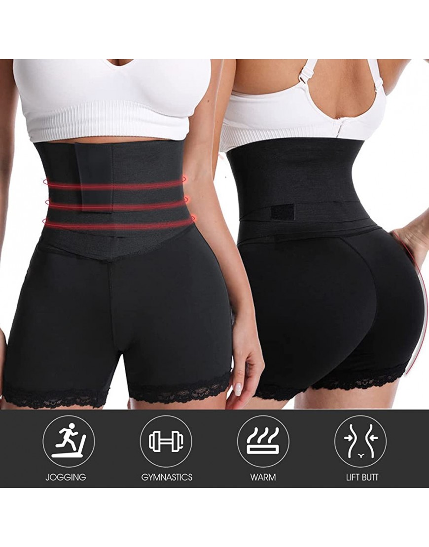 imgokaha Taillentrainer für Damen einteiliges Shorts mit Bauchweggürtel Invisible Wrap Waist Trainer Verstellbarer Body Shaper Bauchweg Taillenformer Schwarz Übergröße - BPVCPEAH