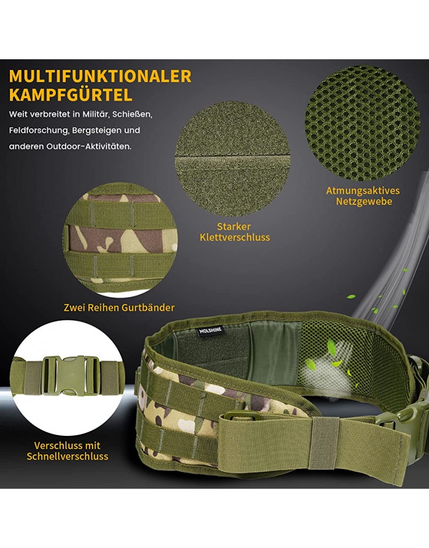 molshine Multifunktionaler Battle Taillengürtel,MOLLE Patrol Combat Bund für Militärische Ausbildung,Schießen - BXHPYE3A