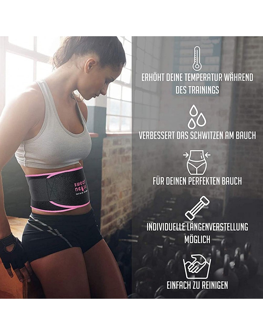 sweatness Bauchweggürtel | inkl. Armband fürs Handy Trainingsplan Ernährungsplan und Tasche | Für Frauen und Männer geeignet - BVTOOWM8