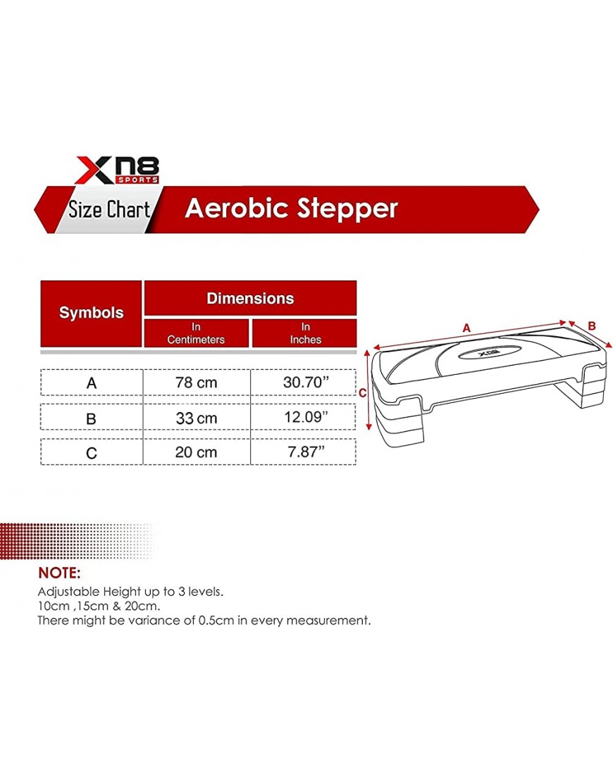 XN8 Aerobic Steppbrett Höhenverstellbarer Stepper mit 4 Stufen 10cm,15cm,20cm,25cm Stepbench kompaktes Trainingsgerät für Gymnastik,Fitness,Workouts - BPUGB1ME