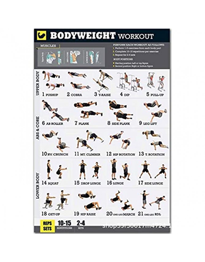 BRIUERG KöRpergewicht ÜBung Poster Set Laminiert 2 Chart Set MäNner und Frauen KöRper Gewicht Workouts für Haus Gym Fitness - BEAHT28M