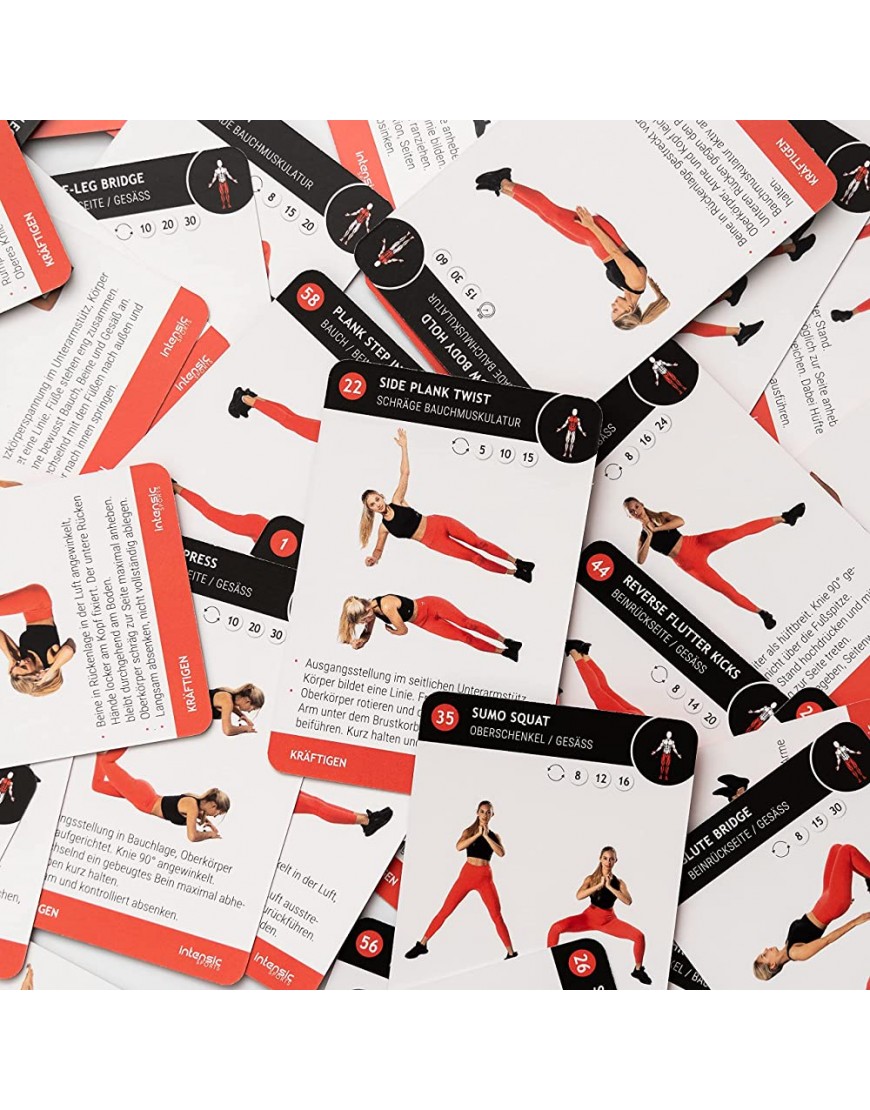 intensic SPORTS Trainingskarten 60 Fitness-Übungen für Bauch Beine und Po Trainieren ohne Geräte - BKOWEEJQ