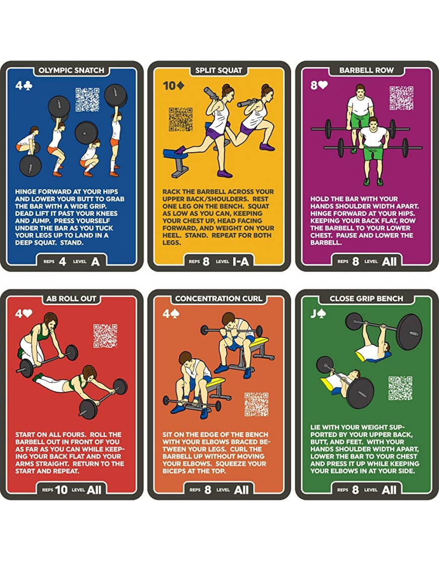 Stack 52 Langhantel-Übungskarten zum Gewichtheben Spielkartenspiel Video-Anleitung enthalten evtl. nicht in deutscher Sprache Bodybuilding Krafttraining und Crossfit-Workouts. - BVBUM447