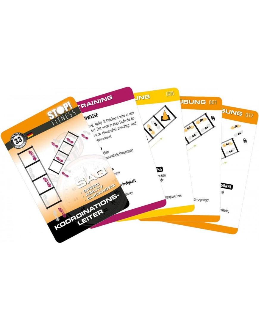 STOP! Fitness | Koordinationsleiter Speed Ladder | Trainingskarten Übungskarten deutsche Version Kartengröße 66 x 100 mm mit Kunststoffbox SAQ Serie - BWTVQKA5