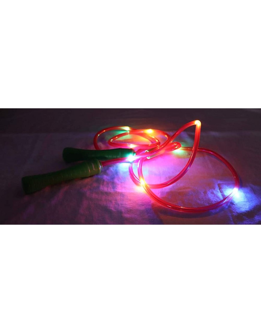 alldoro 60345 LED Springseil Hüpfseil mit 11 LEDs Kinderspringseil mit Licht Sportspielzeug für Garten Fitness Bewegung und Outdoor für Kinder ab 6 Jahre & Erwachsene grün rot sortiert - BKDHL5MK