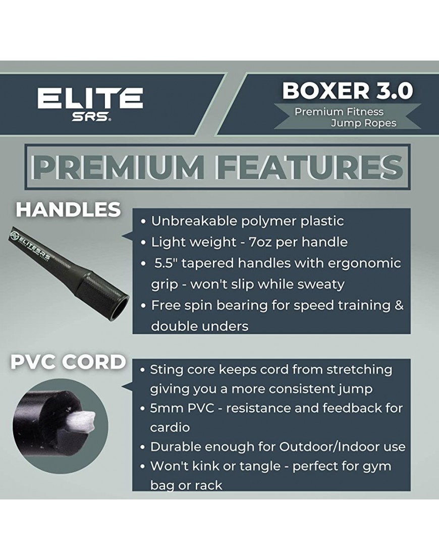 EliteSRS 10 Fuß im Freien bewertet 5 mm PVC Boxer Jump Rope 3.0 mit Leichtgängigkeit Polymer Griffen und ergonomische rutschhemmend Dimpled Grip - BBKGZQ4N
