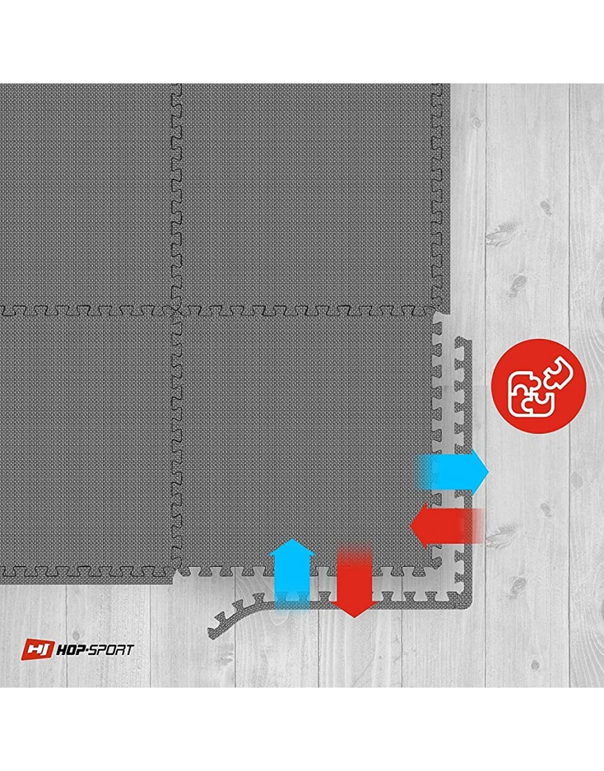 Hop-Sport Puzzlematte 6er Set Unterlegmatte für Fitnessgeräte als Rutschfester Bodenschutz Größe 60 x 60 x 1 cm - BSHDHE41