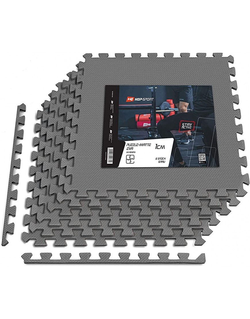 Hop-Sport Puzzlematte 6er Set Unterlegmatte für Fitnessgeräte als Rutschfester Bodenschutz Größe 60 x 60 x 1 cm - BSHDHE41