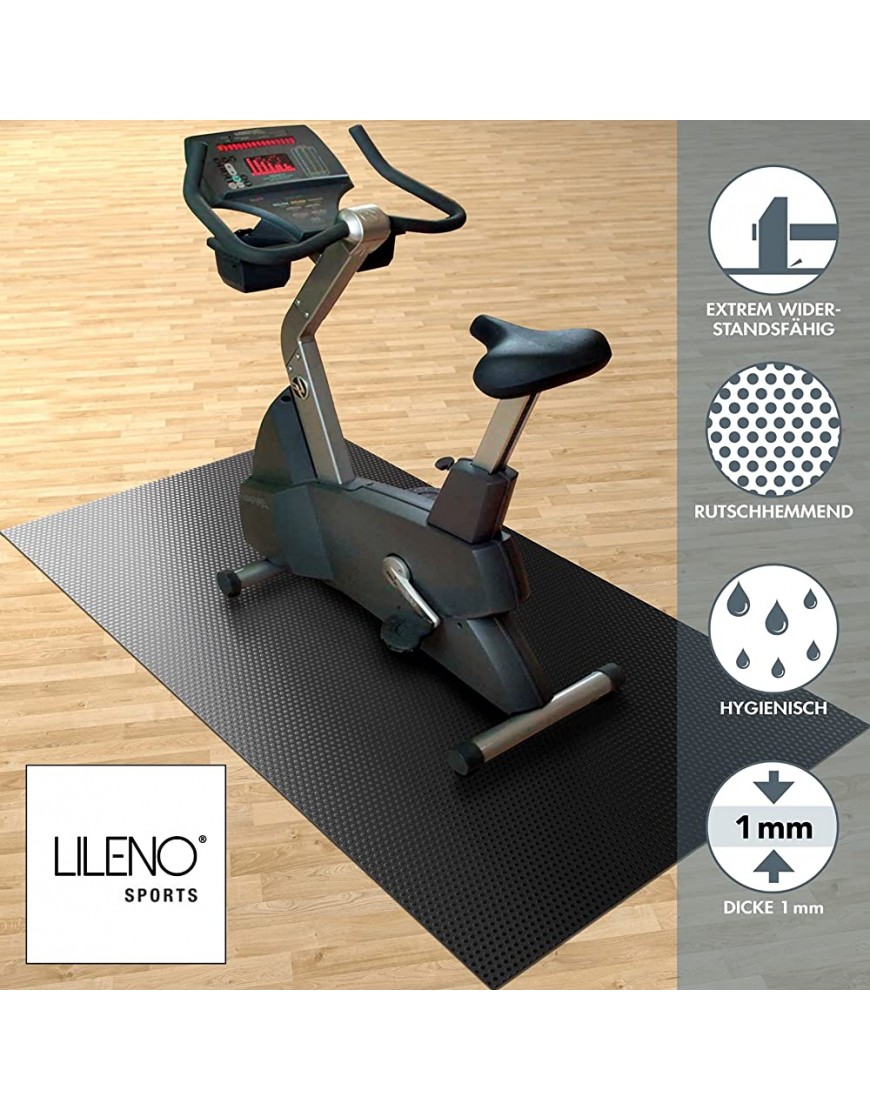 LILENO SPORTS Bodenschutzmatte Laufband Matte 1 mm Dicke Fitness Unterlegmatte für Crosstrainer Rollentrainer und andere Fitnessgeräte auch als Yoga Matte - BADZH6J2