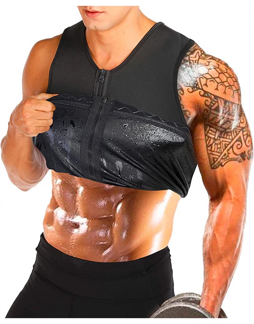 Herren Taillentrainer Sauna Weste Schwitzen Body Shaper Polymer Gewichtsverlust Reißverschluss Tank Top Premium Workout Shirt - BFREU28K