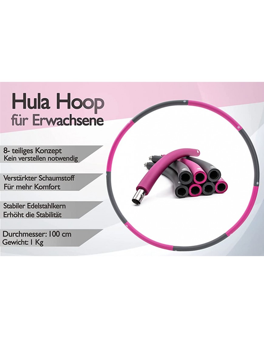 Vitalfuel Hula Hoop Reifen Erwachsene | Hullahub Reifen zum Abnehmen | Hoola Hoop Reifen mit Premium Schaumstoff | Fitnessreifen mit Aufbewahrungstasche - BZUVMDHV