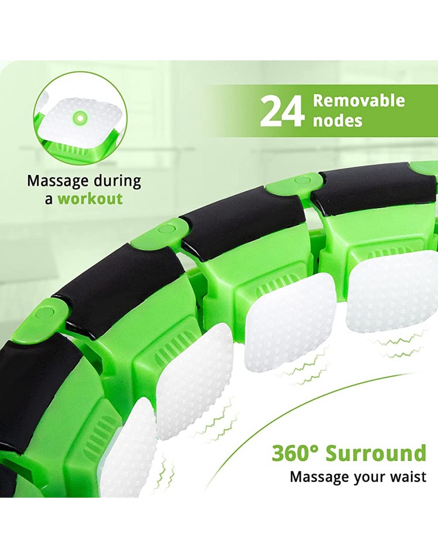 WAISSGURT Smart Hula Hoop Fitness Reifen Verstellbare Fitness Hoola Hoop mit Schwerkraftball 360° Surround Gewichtsverlust Massage Hoop für Erwachsene Kinder und Anfänger Abnehmen Green - BIGQR79M