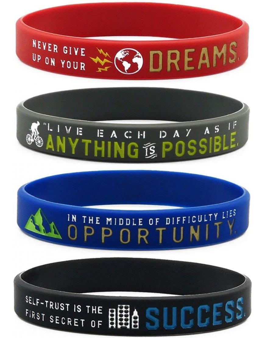 11thGear Inspirational Armbänder mit Motivationssprüchen Anything is Possible Success Dreams Opportunity Silikon 4 Stück - BAEFC24M
