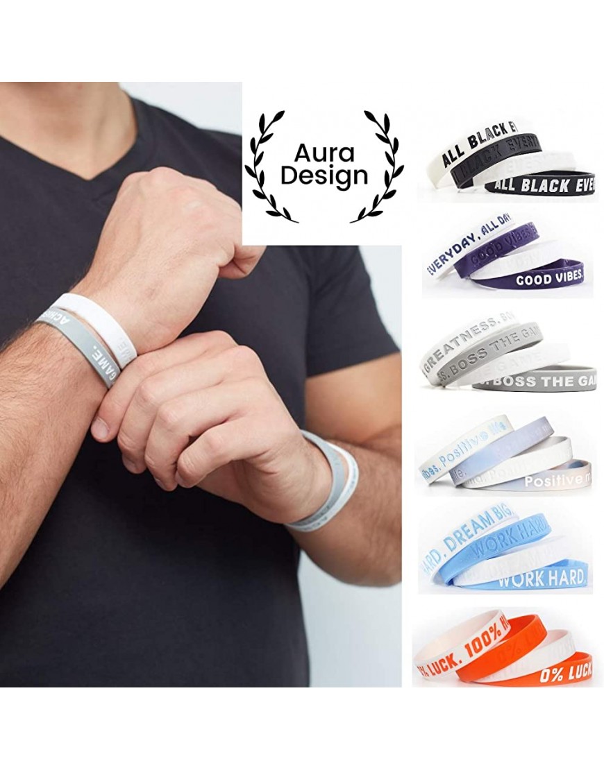 Aura Design Armband für Damen & Herren | Sportarmband | Silikonarmband | Fitness Armband | 4 Armbänder | 202 mm - BYIEP17Q