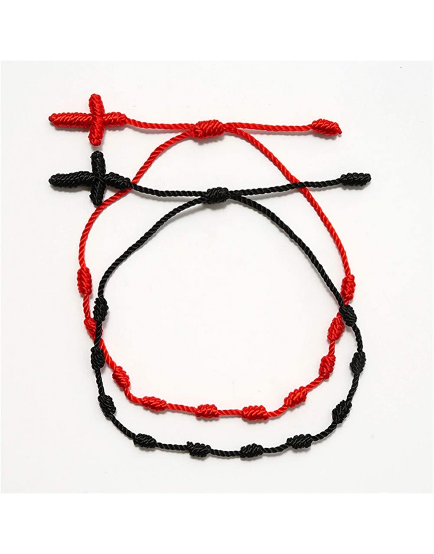 Sevenfly 10 Knoten Armbänder zum Schutz Verstellbare rote Schnur Seil Knöchel Armband für Freunde Paar Schwarz - BSYEI8BV