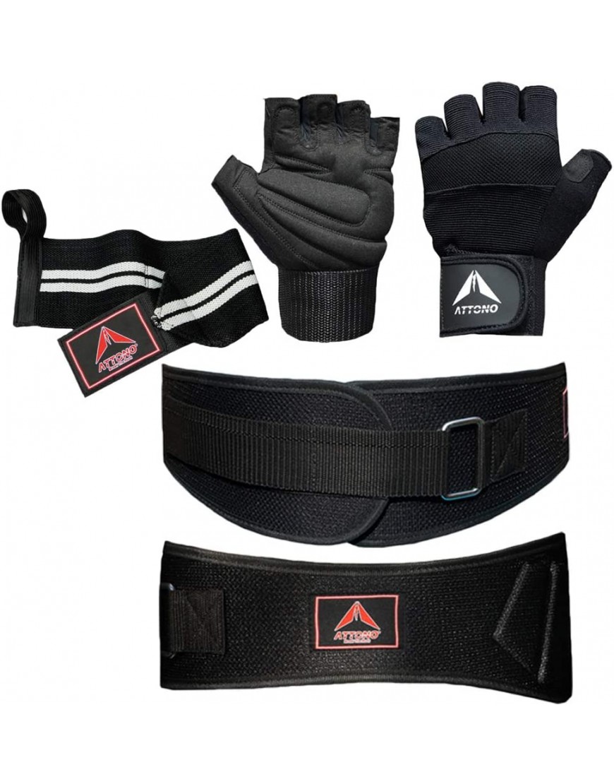 ATTONO Gewichthebergürtel Trainigsgürtel Set mit Handschuhen und Gelenkbandage - BTGUK877