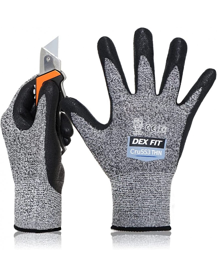 DEX FIT Cru553 Dünne 15 Gauge Level 4 schnittfeste Handschuhe 3D Comfort Stretch Fit Power Grip strapazierfähiger Nitrilschaum Smart Touch maschinenwaschbar leicht 1 Paar - BEGHPV3D