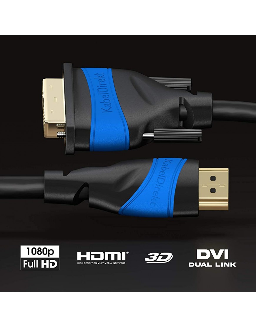 KabelDirekt DisplayPort Kabel 5m 4K 60HZ DisplayPort zu DisplayPort Version 1.2 & HDMI-DVI-Adapterkabel – 5 m bi-direktional DVI-D 24+1 High Speed HDMI Kabel 1080p Full HD Schwarz - BAJTPAD4