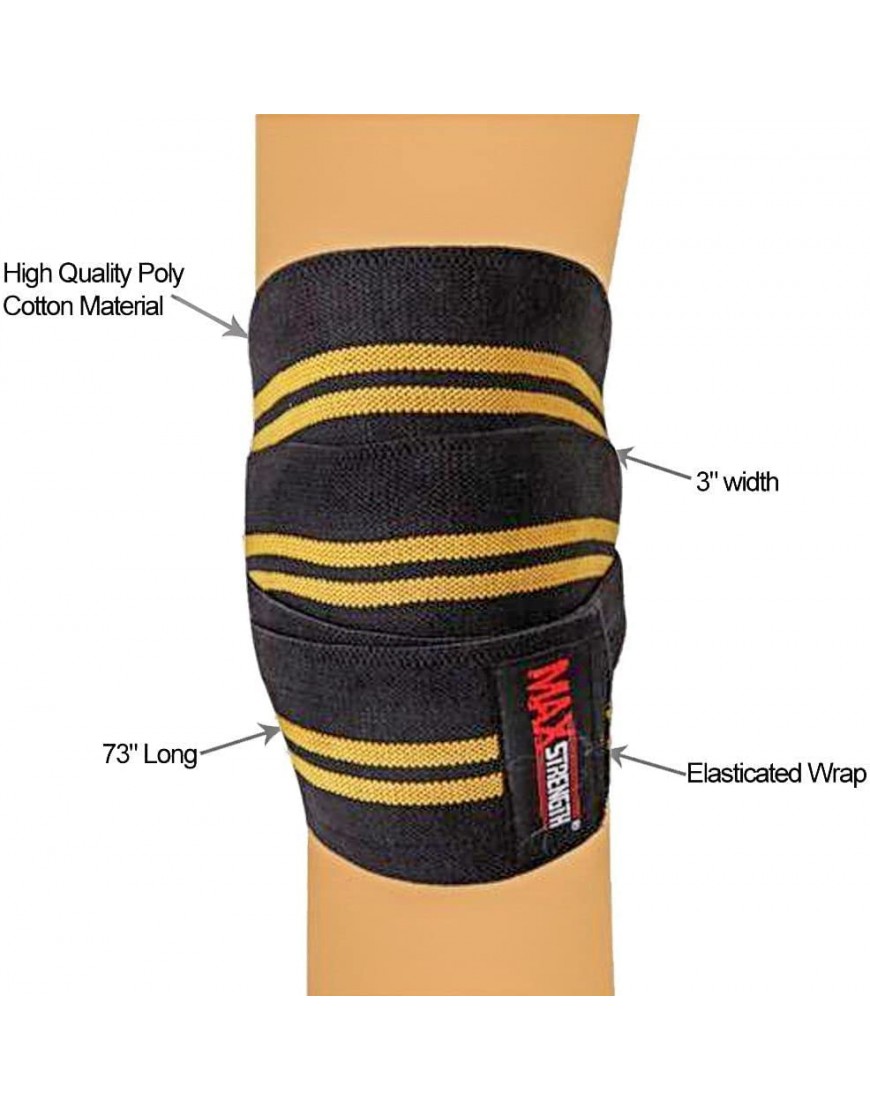 MAXSTRENGTH Kniebandagen Gewichtheber-Bandage strapazierfähig elastisch für Powerlifting Kniebeugen gelb - BYSOX9M9