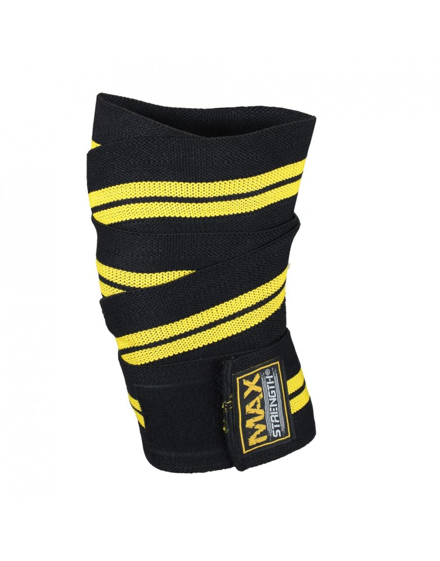 MAXSTRENGTH Kniebandagen Gewichtheber-Bandage strapazierfähig elastisch für Powerlifting Kniebeugen gelb - BYSOX9M9