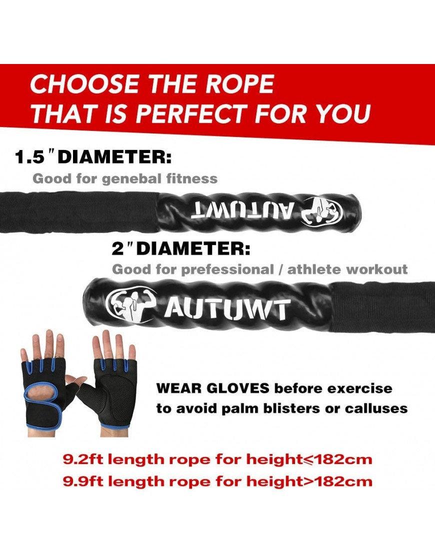 AUTUWT Gewichtetes Springseil mit Handschuhen für Männer und Frauen Ganzkörper-Workouts Krafttraining verbessern Kraftaufbau Muskelaufbau - BLOHIH99