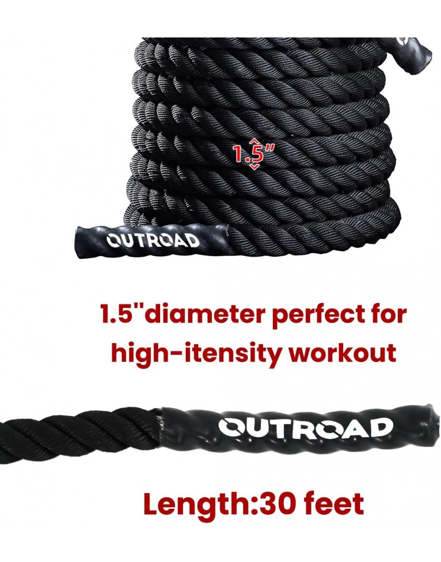Outroad Springseil Sport Kampfseil 9 m Länge 3,8 cm Durchmesser für Workout Fitness und Krafttraining - BGFSIDQ3