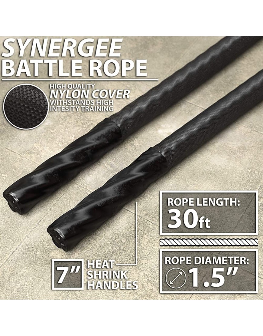Synergee Battle Rope mit Wandanker und Schutzhülle erhältlich in 3,8 cm oder 5,1 cm Durchmesser und 9,6 m 10,6 m 15,2 m Trainingsseil für Training Rumpf und Crossfit - BYMCG3JB