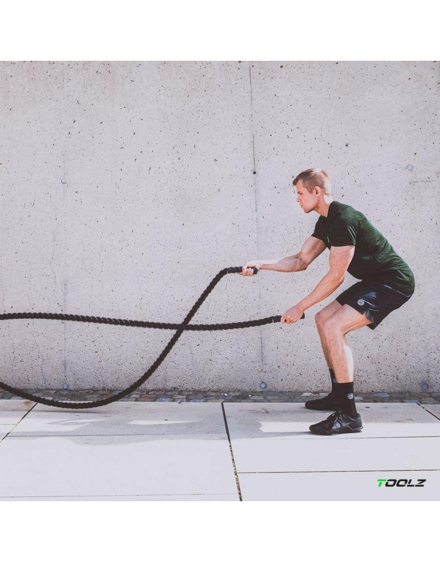TOOLZ Battle Rope Sportseil für Kraftausdauertraining schwarz Länge: 12m Durchmesser: 35 mm Gewicht: 10kg - BEGUCMHQ