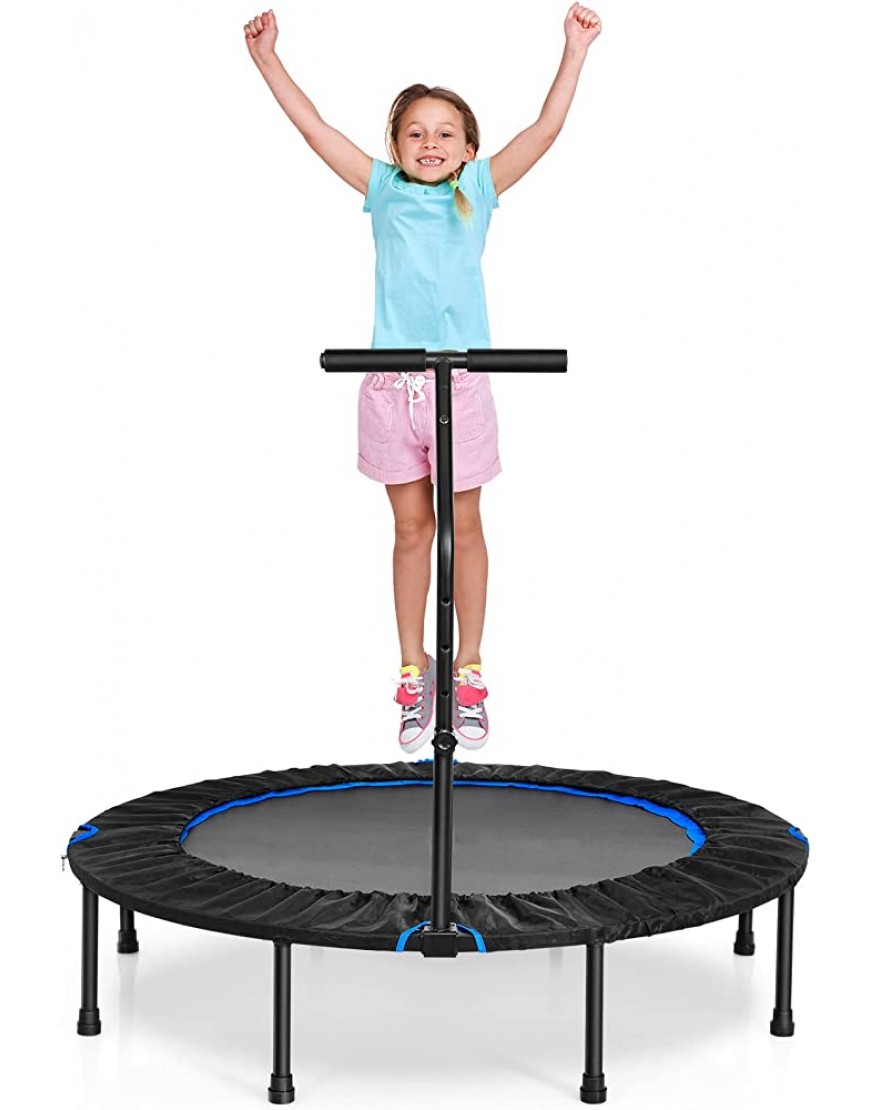 GOPLUS Faltbares Kindertrampolin Fitness Trampolin Jumping Trampolin mit Höhenverstellbarer Haltegriff φ120cm Sprungfläche bis 80 kg Belastbar für Kinder & Erwachsene Farbwahl - BUEDWHH8