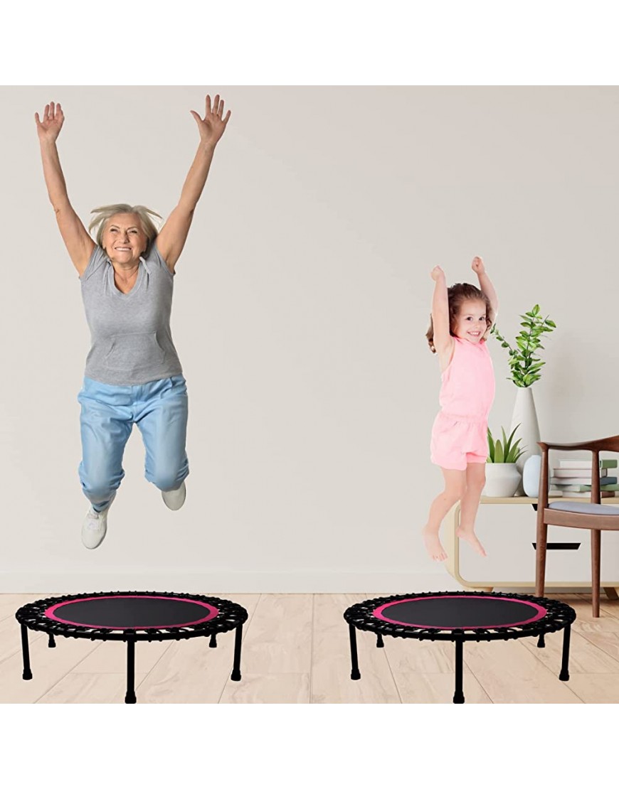 TE-Trend Fitness Trampolin Indoor für Kinder und Erwachsene als Heimtrainer Jumper 100 cm Mini Trampolin mit flüsterleisen Bungee Gummibänder für Zuhause pink - BYBGA4MN
