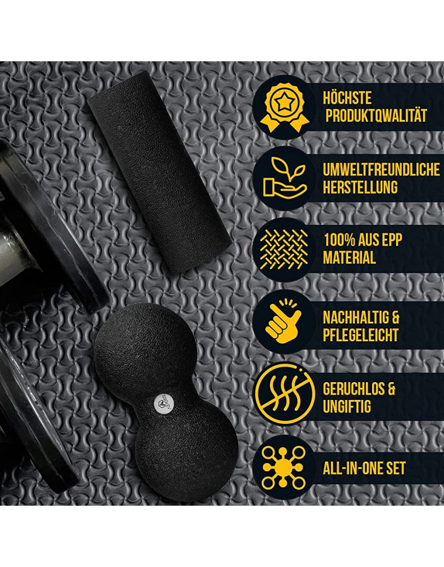 AZPOSS Faszien-Set 4er Set mit Faszienrolle Wirbelsäule Massagerolle Foam Roller + Duoball + Faszienball + Mini-Rolle – Inkl. Tragetasche – Hohe Qualität – Geruchslos - B095YZ9LMC