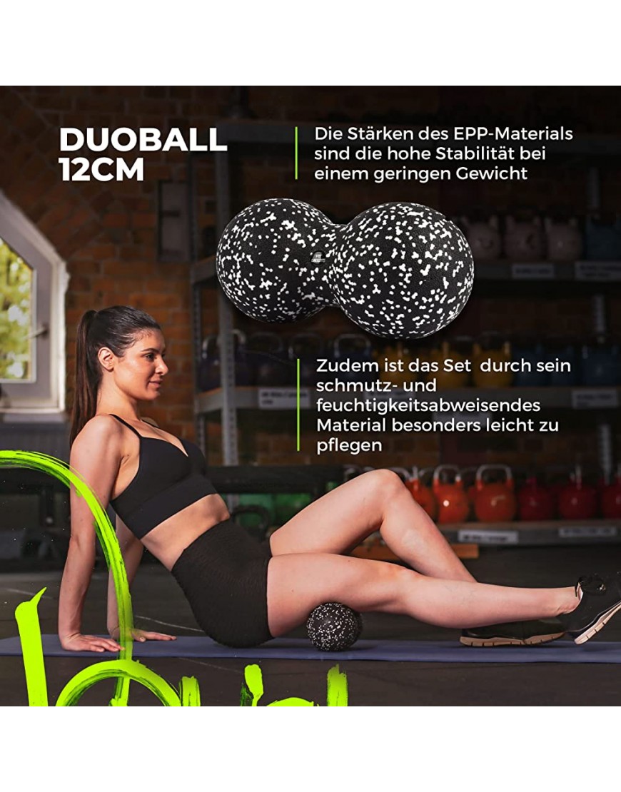 Fitcarrots Duoball 12 cm Twinball für Faszientraining Selbstmassage Triggerpunkttherapie von Nacken Rücken Armen und Waden von Experten empfohlen inkl. Startguide Schwarz - B06XVYHPLB