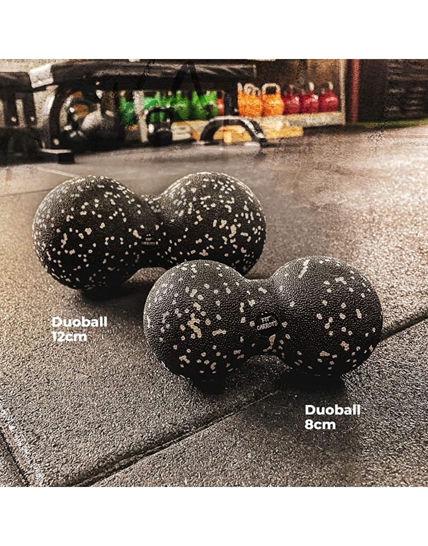 Fitcarrots Duoball 8 und 12 cm Set Twinball Set für Faszientraining Selbstmassage Triggerpunkttherapie von Nacken Rücken Armen und Waden von Experten empfohlen inkl. Startguide Schwarz - B06XVM7CRS