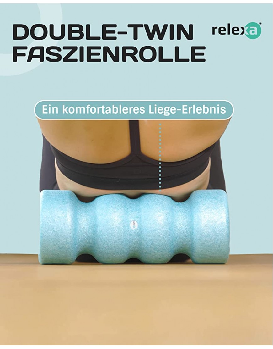relexa double-twin Faszienrolle mit 4 ergonomischen Wirkungsbereichen für Nacken Rücken Po und Beine. Tiefenwirksam für Muskeln und Faszien. In 3 Farben. blau - B092R5XWFQ