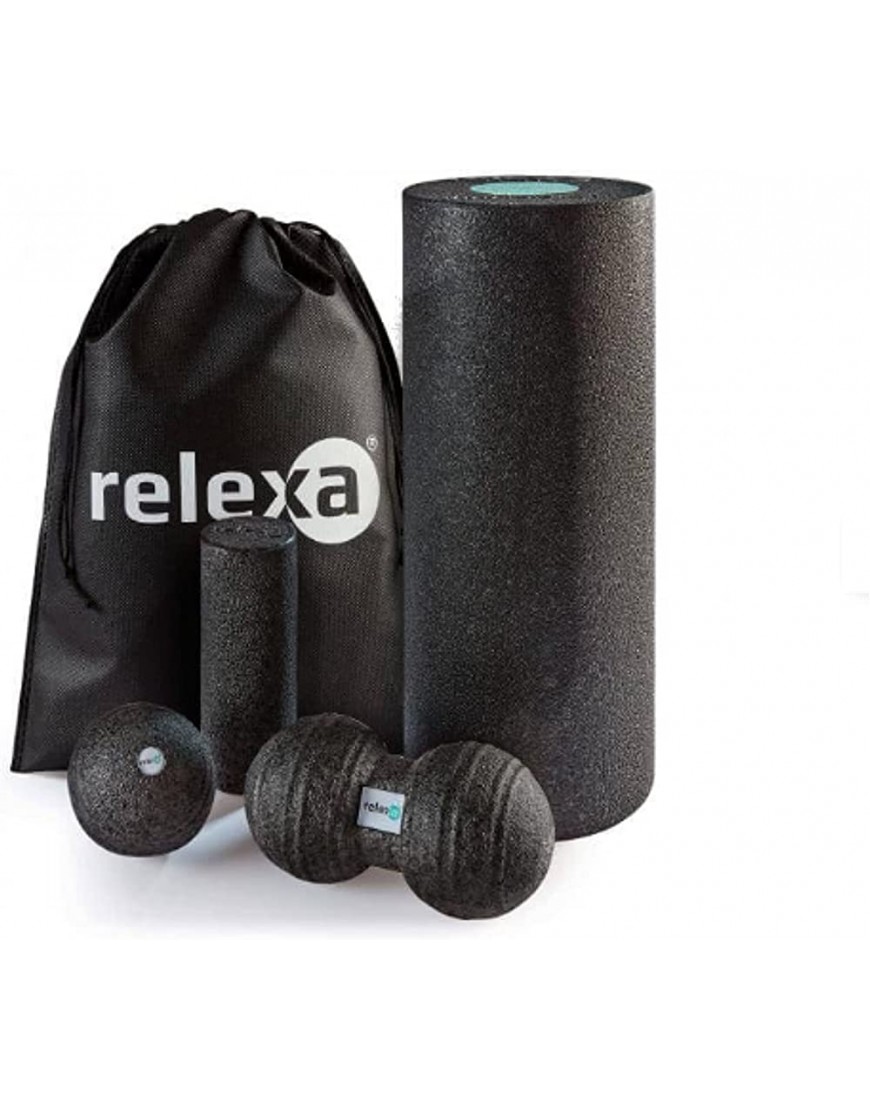RELEXA® Faszienstarterset | 5-Teiliges Set Zur Massage Bei Rückenschmerzen & Als Fitness-Training Zubehör | Angenehmes Material & Recyclebar | Schwarz - B088TRHTQ3