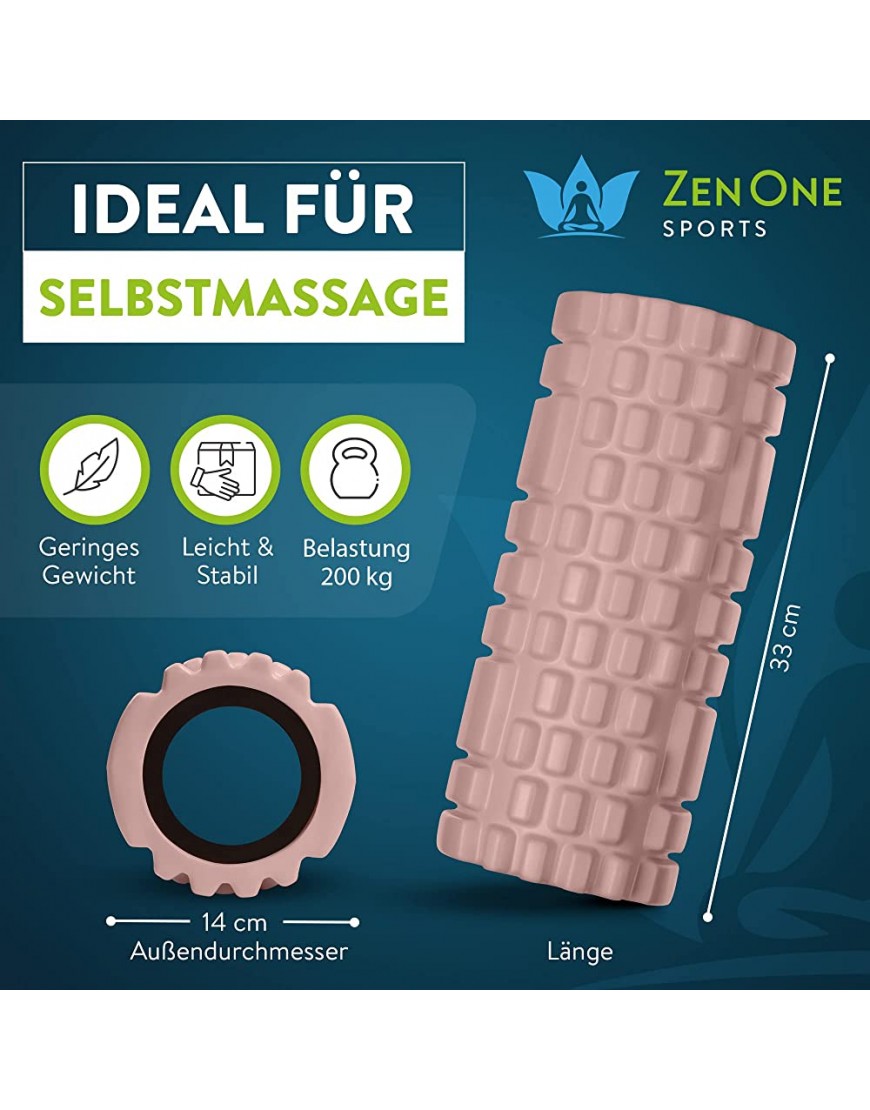 ZenOne Sports Faszienrolle Massagerolle zum Lösen von Verklebungen & Muskelverhärtungen Foam Roller zur Triggerpunkt-Massage fördert Durchblutung & Regeneration E-Book & Workout-Guide & -Video -