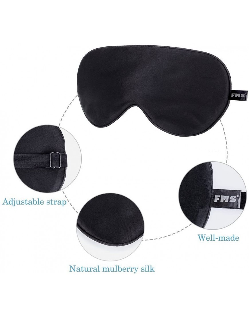 FMS Natürliche Seide Schlafmaske 2 Pcs Schlafbrille mit Verstellbarem Gummiband Hochwertige Augenmaske für Schlafenszeit und Reisen 2pcs Schwarz - BELULM5J