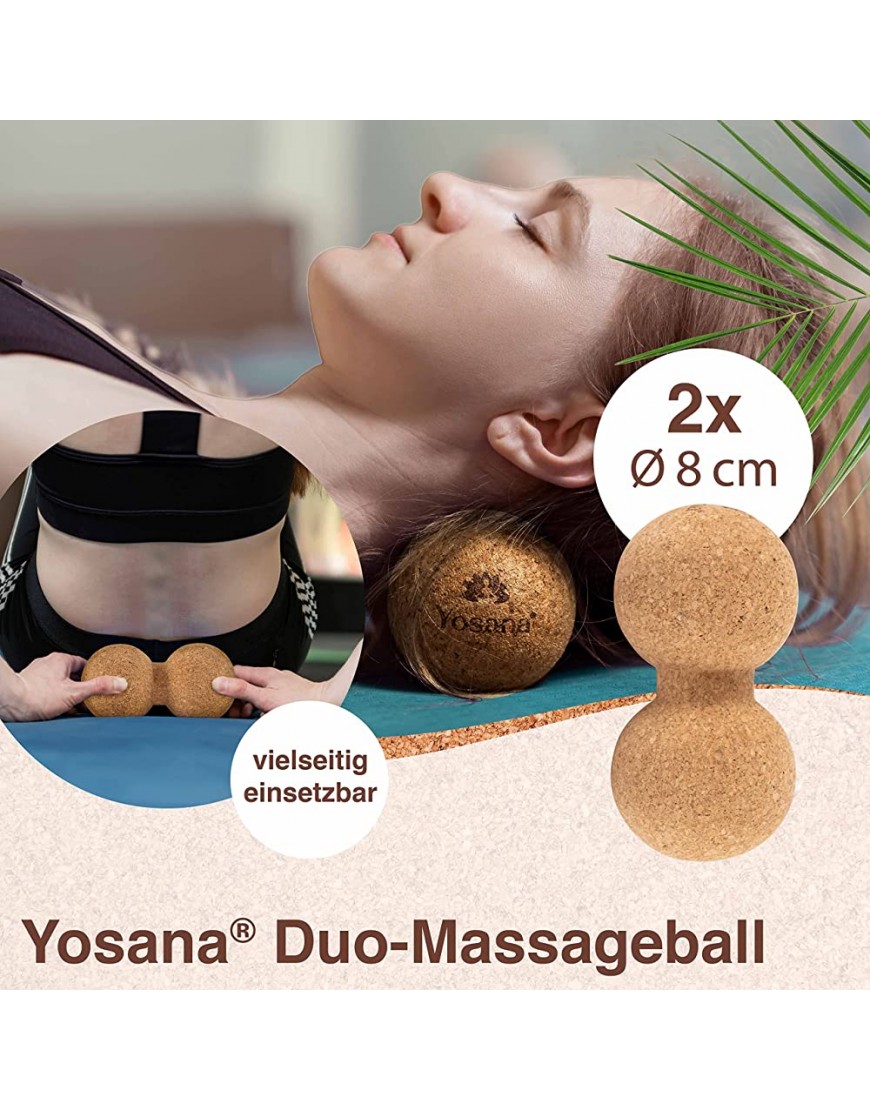 Yosana Duo Massageball 2x8cm zur Rücken- Nacken- Fuß- und Schultermassage sowie Faszientraining inkl. Wirbelsäulenschutz nachhaltiger Kork aus Portugal - BLSEA1H9