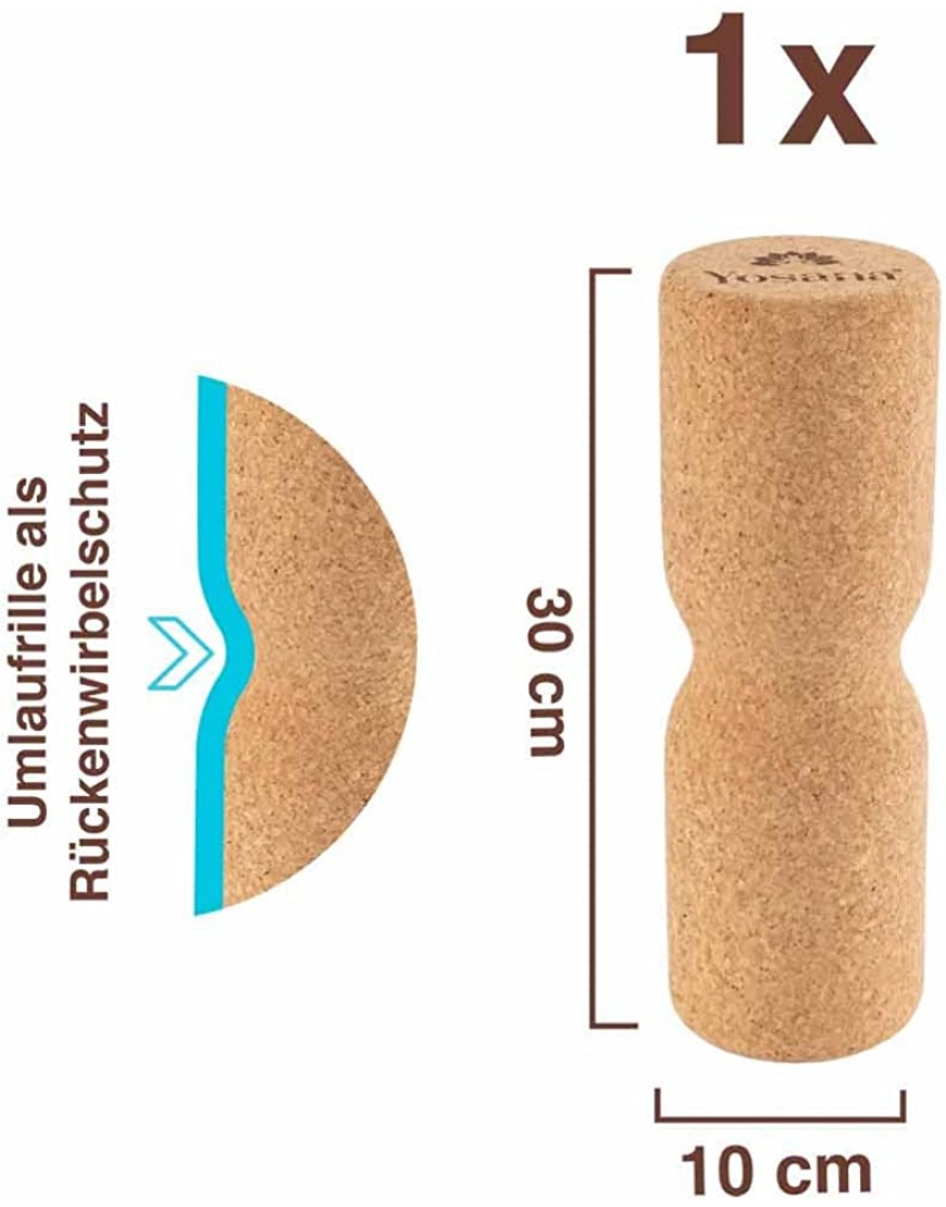 Yosana Kork Faszienrolle zur Rückenmassage sowie zum Faszientraining neuartige Rille als Wirbelsäulenschutz nachhaltiger Kork aus Portugal schadstofffrei hypoallergen 100% recyclebar 30x10cm - BYHXVK48