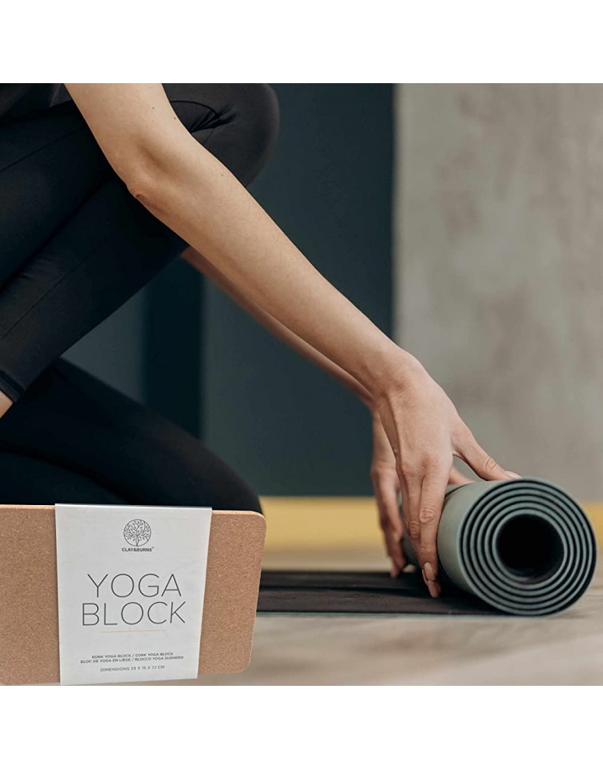 CLAY&BURNS® Yogablock aus Natur Kork | Yoga Block Kork | Yogaklotz | 100% Naturkork | Korkblock für Yoga Pilates und Fitness | Hatha Korkklotz - BUUFR7Q8