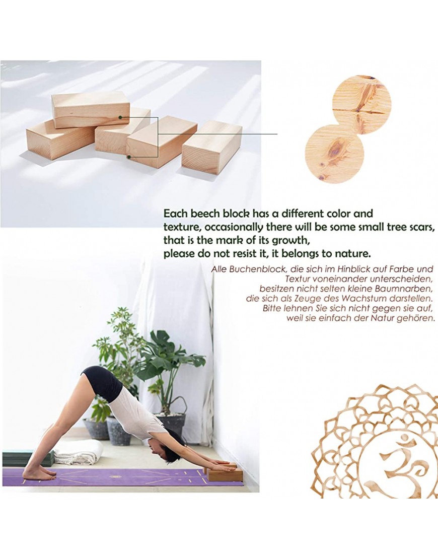 GOLDEN Yoga block rutschfest ökologisch hergestellt in Deutschland Yoga Block aus Buche 100% Natur Yogaklotz für Yoga Anfänger Meditiation Pilates Fitness Zubehör Hilfmittel - BSFMY4K7